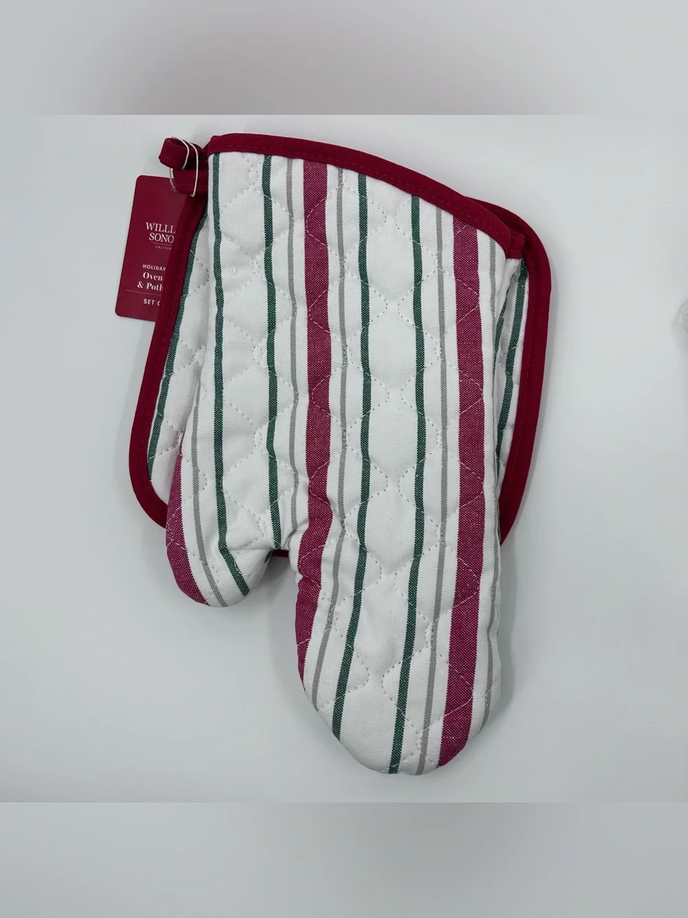 NWT Williams Sonoma Holiday Stripe Oven Mitt & Potholder - Red, Green, White